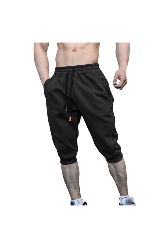 Mens Casual Jogger Pants Solid Color Quick Dry Lightweight 3/4 Joggers Tapered Fit Workout Gym Training Sweatpants Black L