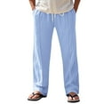 thumbnail image 1 of USNSM Mens Casual Linen Pants Loose Fit Elastic Drawstring Waist Straight-Legs Lightweight Breathable Long Pants Blue XL, 1 of 6