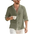 thumbnail image 1 of USNSM Mens Casual Long Sleeve Cotton Linen Shirts Buttons Down Solid Plain Roll-Up Sleeve Fashion Beach Shirts Green XXXL, 1 of 8