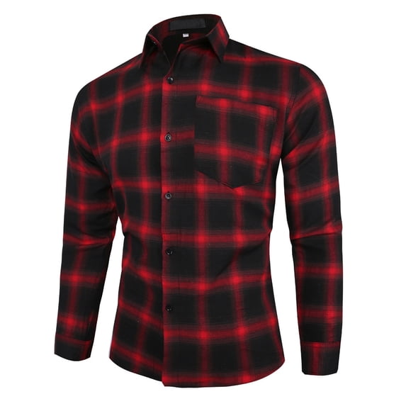 USNSM Mens Casual Long Sleeve Slim Fit Brushed Plaid Flannel Shirts Button Down Regular Fit Business Checkered Dress Shirts Red XXXL
