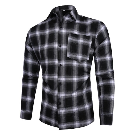 USNSM Mens Casual Long Sleeve Slim Fit Brushed Plaid Flannel Shirts Button Down Regular Fit Business Checkered Dress Shirts White XL