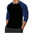 thumbnail image 1 of USNSM Mens Casual Slim Fit T-Shirts Henley Shirts Raglan Long Sleeve Color Blocking Casual Round Neck Button Blouses Shirts Blue M, 1 of 2