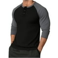 thumbnail image 1 of USNSM Mens Casual Slim Fit T-Shirts Henley Shirts Raglan Long Sleeve Color Blocking Casual Round Neck Button Blouses Shirts Gray XXL, 1 of 3