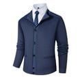 thumbnail image 1 of USNSM Mens Casual Solid Color Button Thickened Square Pattern Long Sleeve Sweater Jacket Shawl Collar Blouse Shirt Cardigan Blue L, 1 of 8
