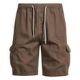 thumbnail image 1 of USNSM Mens Casual Solid Color Cargo Cotton Shorts Drawstring Elastic Waist Athletic Workout Gym Jogger Shorts with Pockets Brown L, 1 of 5