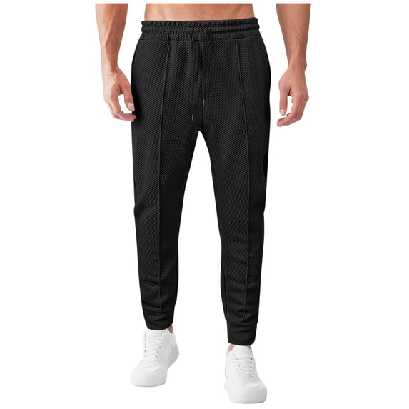 USNSM Mens Casual Sweat Pants Pleated Drawstring Elastic Waist Solid Color Straight Leg Joggers Sweatpants with Pockets Black XXXL