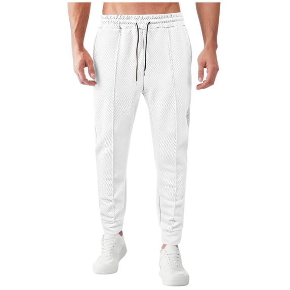 USNSM Mens Casual Sweat Pants Pleated Drawstring Elastic Waist Solid Color Straight Leg Joggers Sweatpants with Pockets White XL