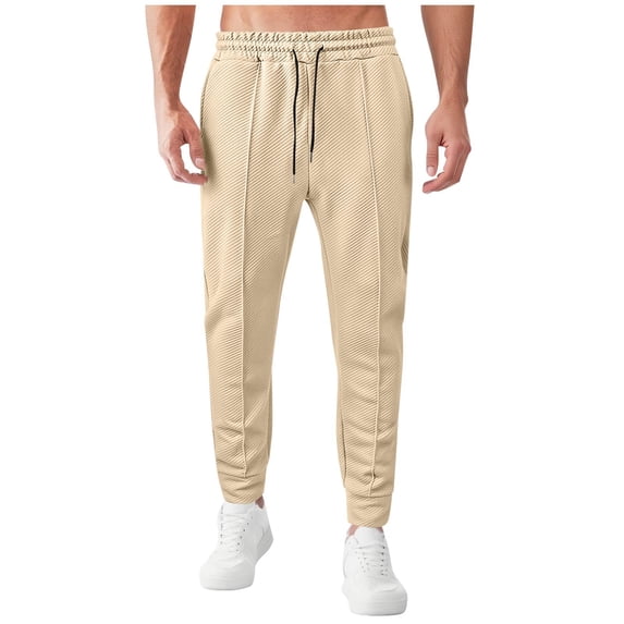 USNSM Mens Casual Sweat Pants Pleated Drawstring Elastic Waist Solid Color Straight Leg Joggers Sweatpants with Pockets Yellow XXXL