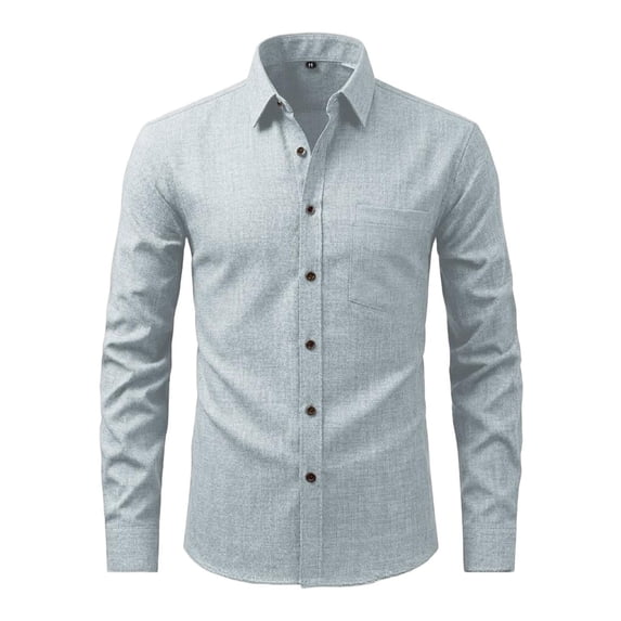 USNSM Mens Classic Fit Linen Shirts Turndown Collar Long Sleeve Button Down Business Casual Shirts with Pockets Blue L