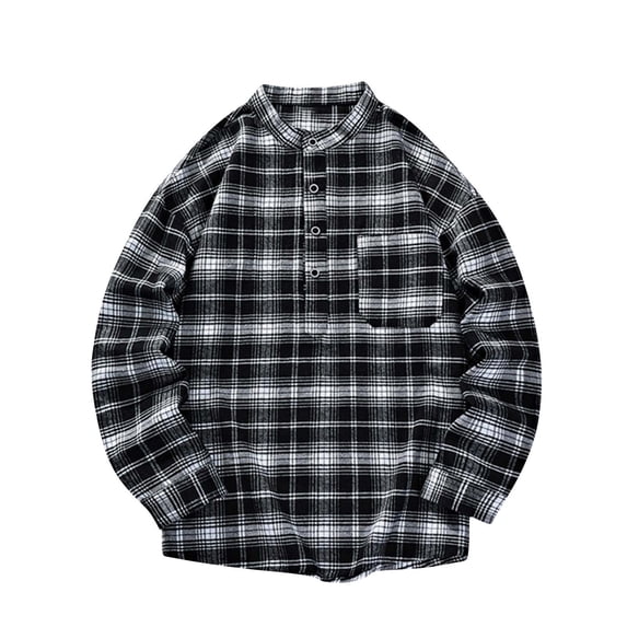 USNSM Mens Classic Flannel Shirts Long Sleeve Lightweight Plaid Button Down Casual Shirt Spring Summer Tops with Pockets Black XXXL