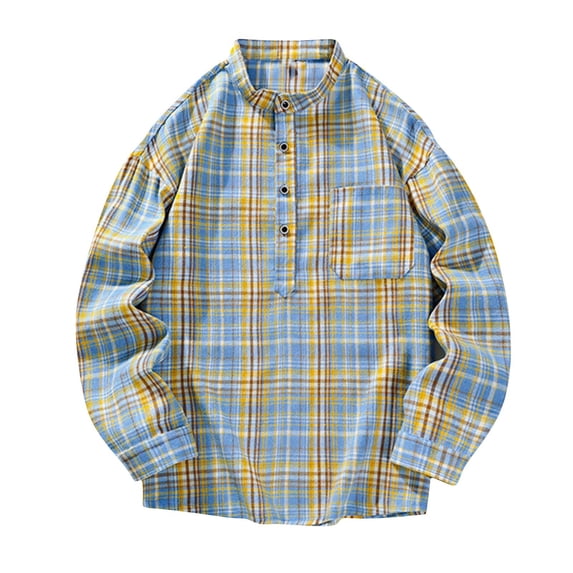 USNSM Mens Classic Flannel Shirts Long Sleeve Lightweight Plaid Button Down Casual Shirt Spring Summer Tops with Pockets Blue XXXXL