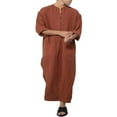 thumbnail image 1 of USNSM Mens Clothing Long Sleeve Button Middle East Arab Caftan Crew Neck Solid Color Dress Loose Fit Robe Brown L, 1 of 8