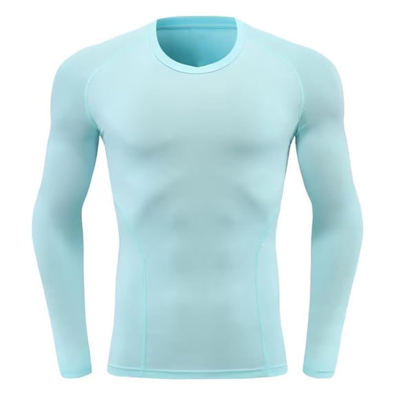 USNSM Mens Compression Shirt Long Sleeve Workout Athletic T-Shirt Quick Dry Base Undershirts Crew Neck Stretchy Gym Tops Blue XXXL