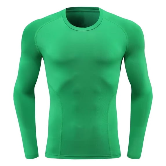 USNSM Mens Compression Shirt Long Sleeve Workout Athletic T-Shirt Quick Dry Base Undershirts Crew Neck Stretchy Gym Tops Green S