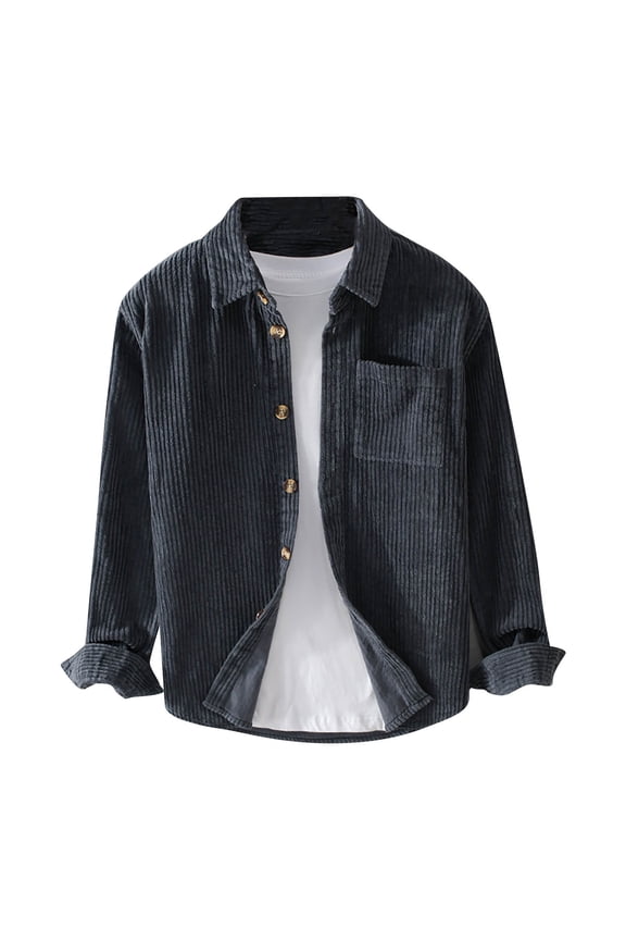 Mens Corduroy Button Down Shirt Retro Lightweight Comfortable Pocket Lapel Fashion Long Sleeve Shirt Jacket Blue L