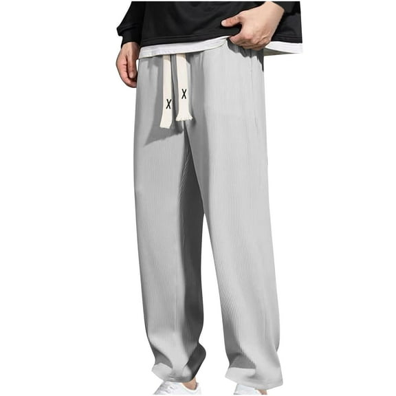 USNSM Mens Cotton Linen Drawstring Pants Quick Dry Lightweight Elastic Waist Loose Comfort Breathable Casual Jogger Yoga Pants Gray L