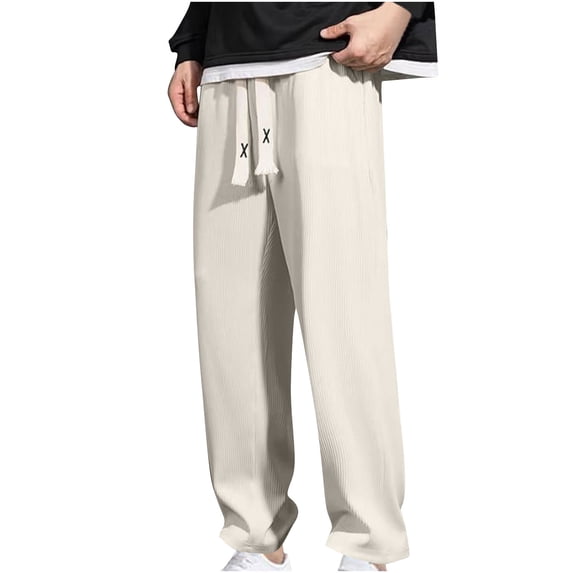 USNSM Mens Cotton Linen Drawstring Pants Quick Dry Lightweight Elastic Waist Loose Comfort Breathable Casual Jogger Yoga Pants Yellow L