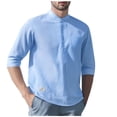 thumbnail image 1 of USNSM Mens Cotton Linen Henley Shirts Long Sleeve Casual Shirt Solid Color Summer Beach Hippie T-Shirt Band Collar Shirt with Pocket Blue L, 1 of 6