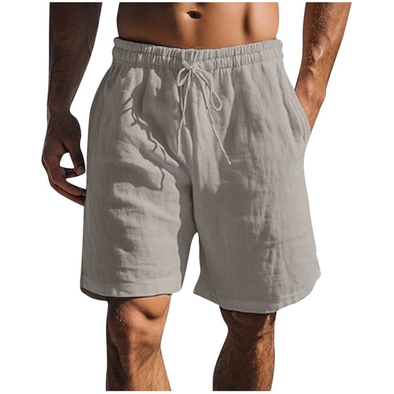 USNSM Mens Cotton Linen Shorts Casual Drawstring 7inch Inseam Shorts Stretch Summer Quick Dry Lightweight Outdoor Beach Wear Gray XL