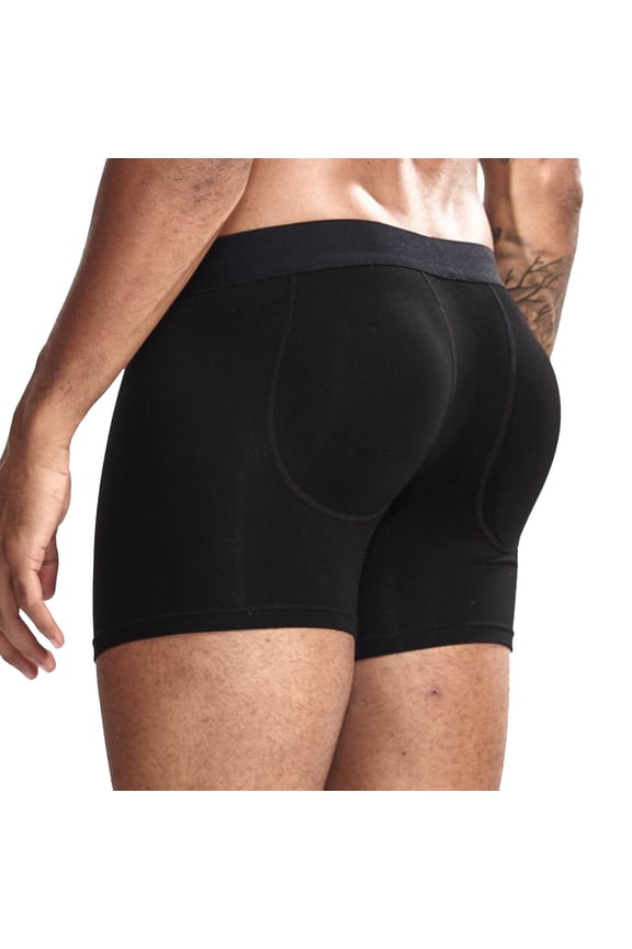Mens Cotton Padded Underwear Boxer Briefs Soft Breathable Comfort Fashion Solid Color Shapewear Shorts Black L