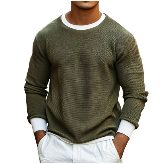 USNSM Mens Crewneck Sweaters Casual Solid Knit Lightweight Dress Sweater Long Sleeve Slim Fit Fall Winter Pullover Green L