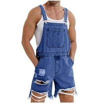 USNSM Mens Denim Shorts Cargo Pants Bib Overall Jean Romper Casual Loose Fit Walkshort Button Pockets Summer Jumpersuit Blue L