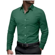 USNSM Mens Dress Shirts 4-Way Stretch Long Sleeve Collared Casual Solid Wedding Dating Button Down Shirt Green S
