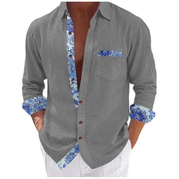 USNSM Mens Dress Shirts Long Sleeve Button Down Casual Shirts for Men Inner Contrast Formal Business Work Shirt Gray S