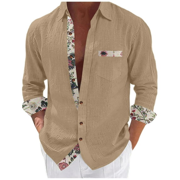 USNSM Mens Dress Shirts Long Sleeve Button Down Casual Shirts for Men Inner Contrast Formal Business Work Shirt Yellow S