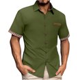 thumbnail image 1 of USNSM Mens Dress Shirts Short Sleeve Regular Fit Casual Button Down Shirt Inner Contrast Business Formal Pocket Shirt Green XXXL, 1 of 6