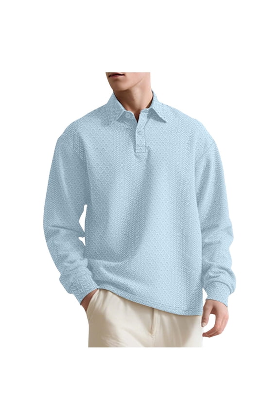 Mens Fall Solid Color Lapel Shirts Casual Button Down Long Sleeve Dress Shirts Winter Lightweight Pullover Sweater Blue S