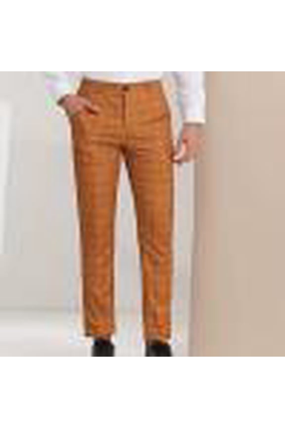 Mens Fashion Dress Pants Trendy Checkered Flat Front Straight Pants Casual Business Suit Pants Office Work Chino Trousers Khaki XL