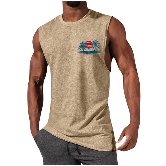 USNSM Mens Fashion Summer Beach Vacation Tank Top Hawaiian Print Sleeveless Muscle Basic Tee Round Neck Sports Tops Yellow L