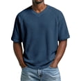 thumbnail image 1 of USNSM Mens Fashion V Neck Waffle Shirt Oversized Short Sleeve Outdoor Running Tees Casual Lightweight Workout Summer Tops Blue S, 1 of 6