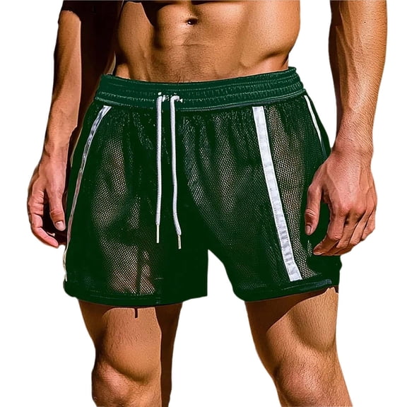 USNSM Mens Fishnet Underwear Boxer Shorts Mesh Trunks See Through Shorts with Drawstring Waist Lounge Nightwear Bottoms Green L