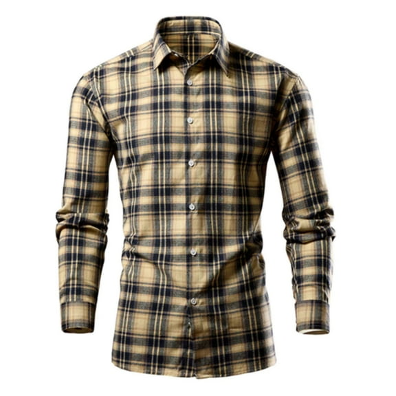 USNSM Mens Flannel Plaid Shirts Long Sleeve Dress Shirts for Men Classic Fit Business Casual Button Down Shirt Tops Brown M