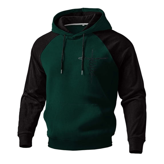USNSM Mens Fleece Lined Print Hoodies Fashion Loose Raglan Sleeve Sweatshirt Casual Color Block Tops with Pocket Green XL