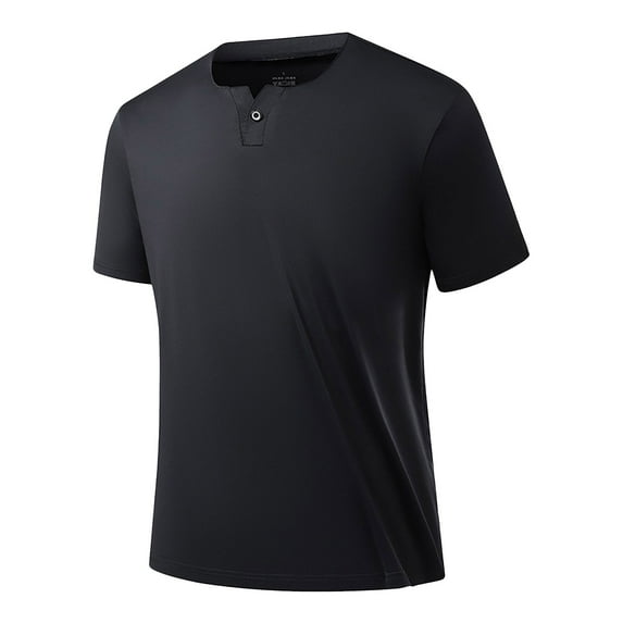 USNSM Mens Golf Shirts Henley Quick Dry Summer Solid Color Round Neck Shirt Casual Short Sleeve Moisture Wicking T Shirts Black XXXL