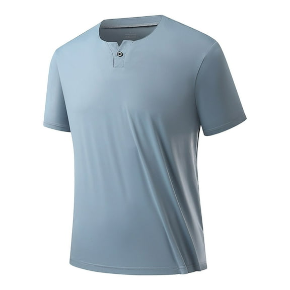 USNSM Mens Golf Shirts Henley Quick Dry Summer Solid Color Round Neck Shirt Casual Short Sleeve Moisture Wicking T Shirts Blue L