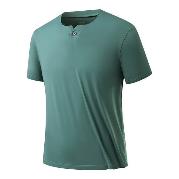 USNSM Mens Golf Shirts Henley Quick Dry Summer Solid Color Round Neck Shirt Casual Short Sleeve Moisture Wicking T Shirts Green XL