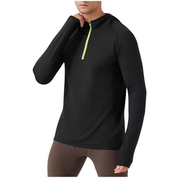 USNSM Mens Half Zip Hoodie Lightweight Slim Fit Base Layer Long Sleeve Solid Color Fleece Pullover Outdoor Sports Casual Top Black XL