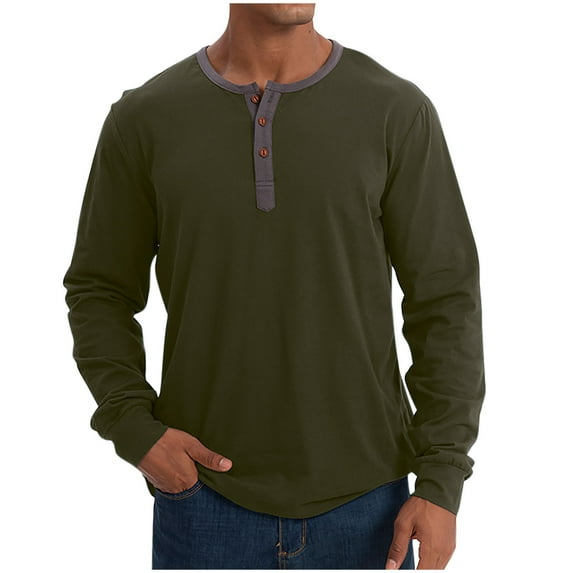 USNSM Mens Henley Shirts Casual Long Sleeve Lightweight Solid T-Shirt Fashion Cotton Button Soft Comfy Breathable Shirt Basic Tees Tops Green M