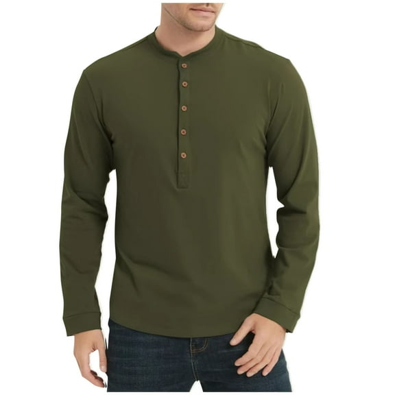 USNSM Mens Henley Shirts Casual Long Sleeve Lightweight Solid T-Shirt Fashion Cotton Button Soft Comfy Breathable Shirt Basic Tees Tops Green XL