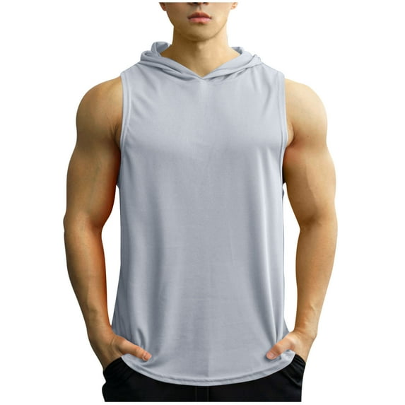 USNSM Mens Hoodies Sleeveless T-Shirts Cotton Tank Top Muscle Tee Lightweight Soft Breathable Comfortable Summer Shirt Gray L