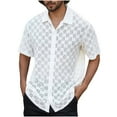 thumbnail image 1 of USNSM Mens Lace Hollow Out Button Down Shirt Short Sleeve Mesh Lapel Shirts Casual Summer Beach Vacation Tops White L, 1 of 6
