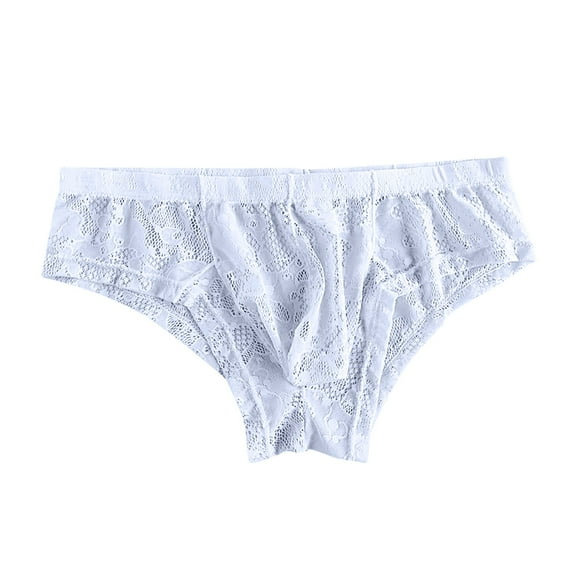 USNSM Mens Lace Transparent Briefs Low Waist Ice Silk Soft Breathable Comfortable U Convex Underwear White XL