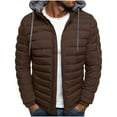thumbnail image 1 of USNSM Mens Lightweight Puffer Jacket Warm Winter Casual Quilted Coat Hooded Jacket Water Resistant Insulated Puffy Coat Brown L, 1 of 6