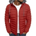 thumbnail image 1 of USNSM Mens Lightweight Puffer Jacket Warm Winter Casual Quilted Coat Hooded Jacket Water Resistant Insulated Puffy Coat Red XXL, 1 of 6