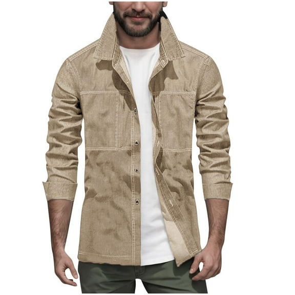 USNSM Mens Linen Shirt Jacket Button Down Long Sleeve Shacket Casual Cotton Casual Lightweight Jacket Yellow S