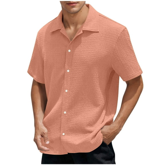 USNSM Mens Linen Shirts Short Sleeve Button Down Shirts Wrinkle Free Casual Vacation Beach Summer Blouse Orange S